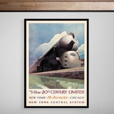 New York to Chicago Central Train System Travel Print Poster Vintage Art Deco