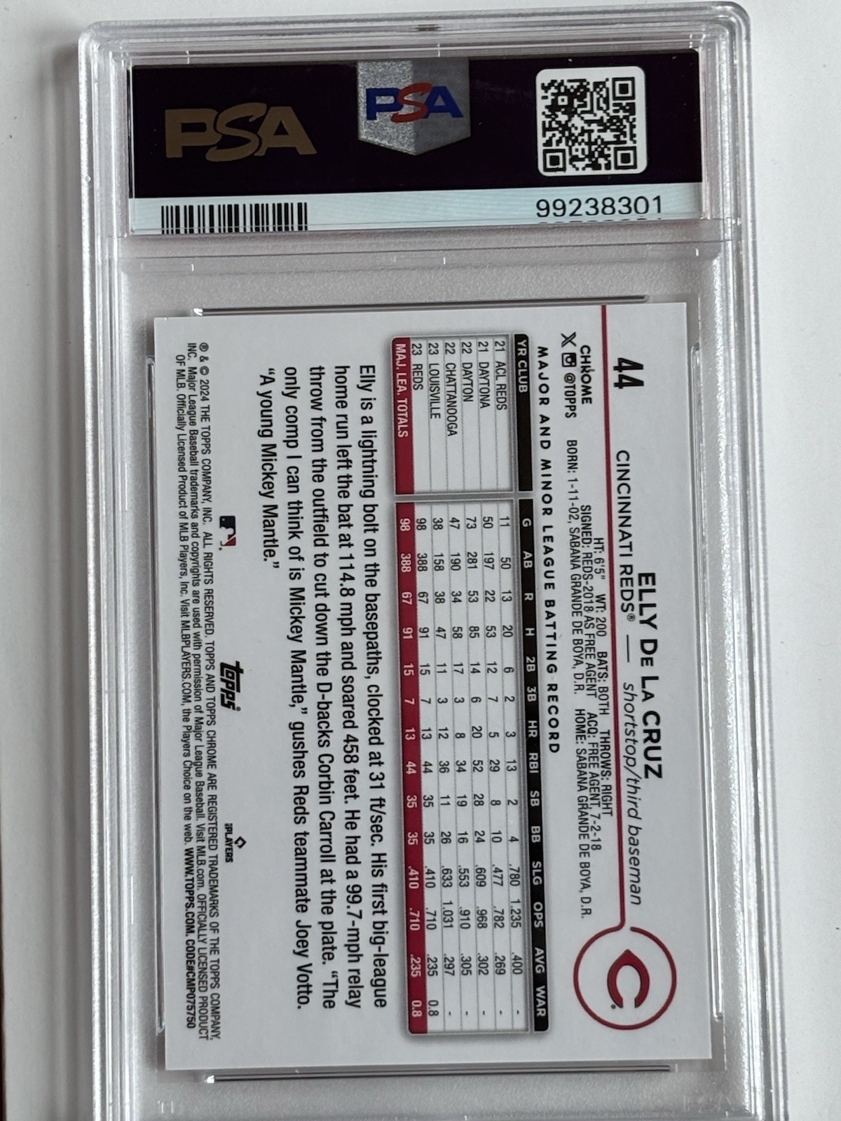 Topps 2024 Chrome Elly De La Cruz RC #44 Press Conf Image Variation PSA 10 Reds view 2