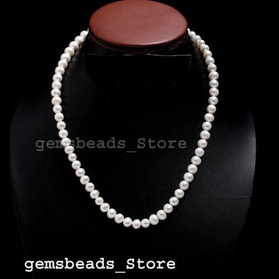 Echte Süßwasserperlen-Mutterperlen-Halsband 8-9 mm glatt Halskette Schmuck...