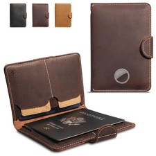 RFID Passport Holder for Travel with Airtag Slot Hidden - Genuine Leather Pa...