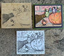 House Mouse Bewitching Pumpkins Rubber Stamp Stampa Rosa Halloween & Sample Card