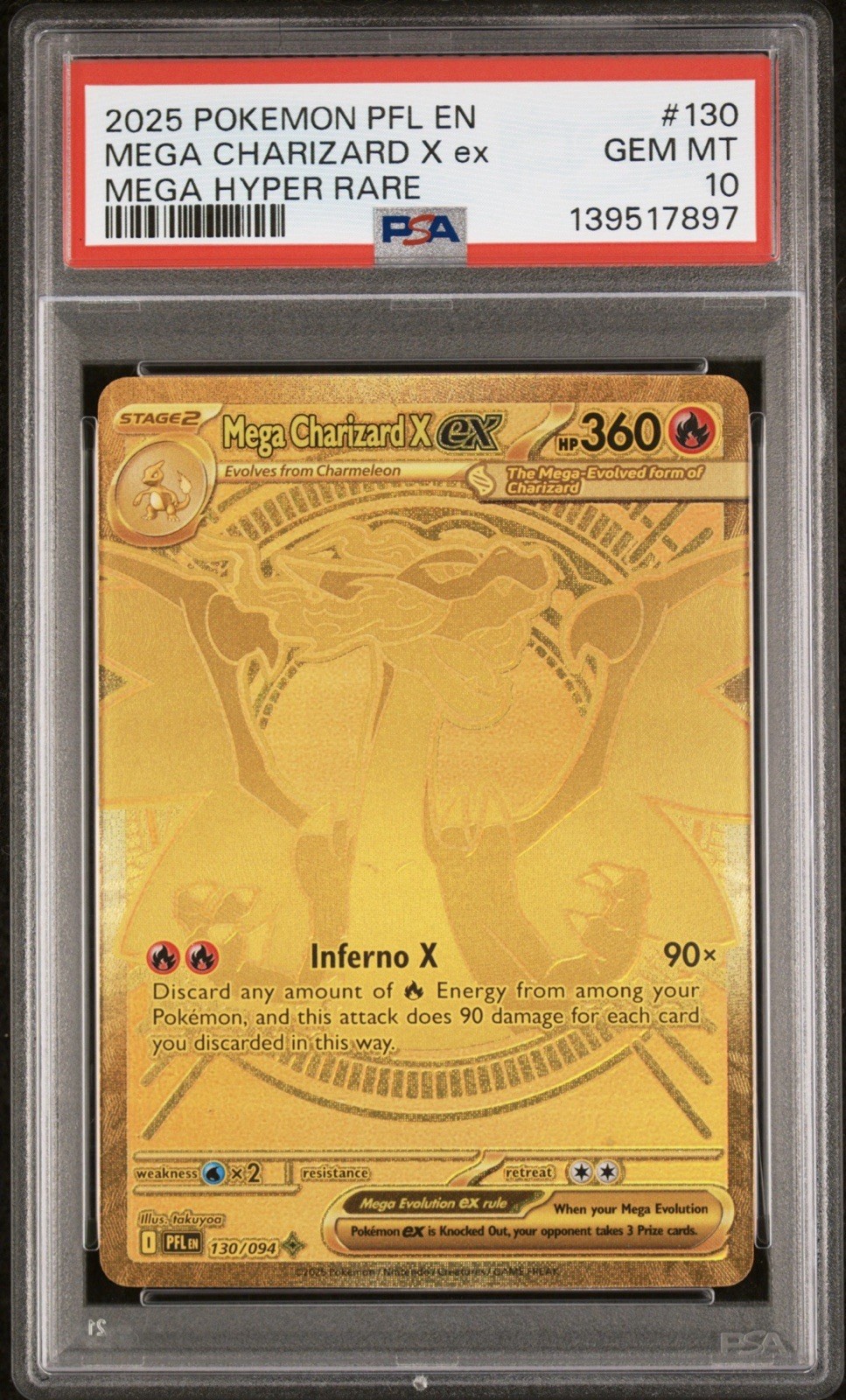 Pokémon Mega Charizard X ex 130/094 Phantasmal Flames Hyper Rare Holo PSA 10