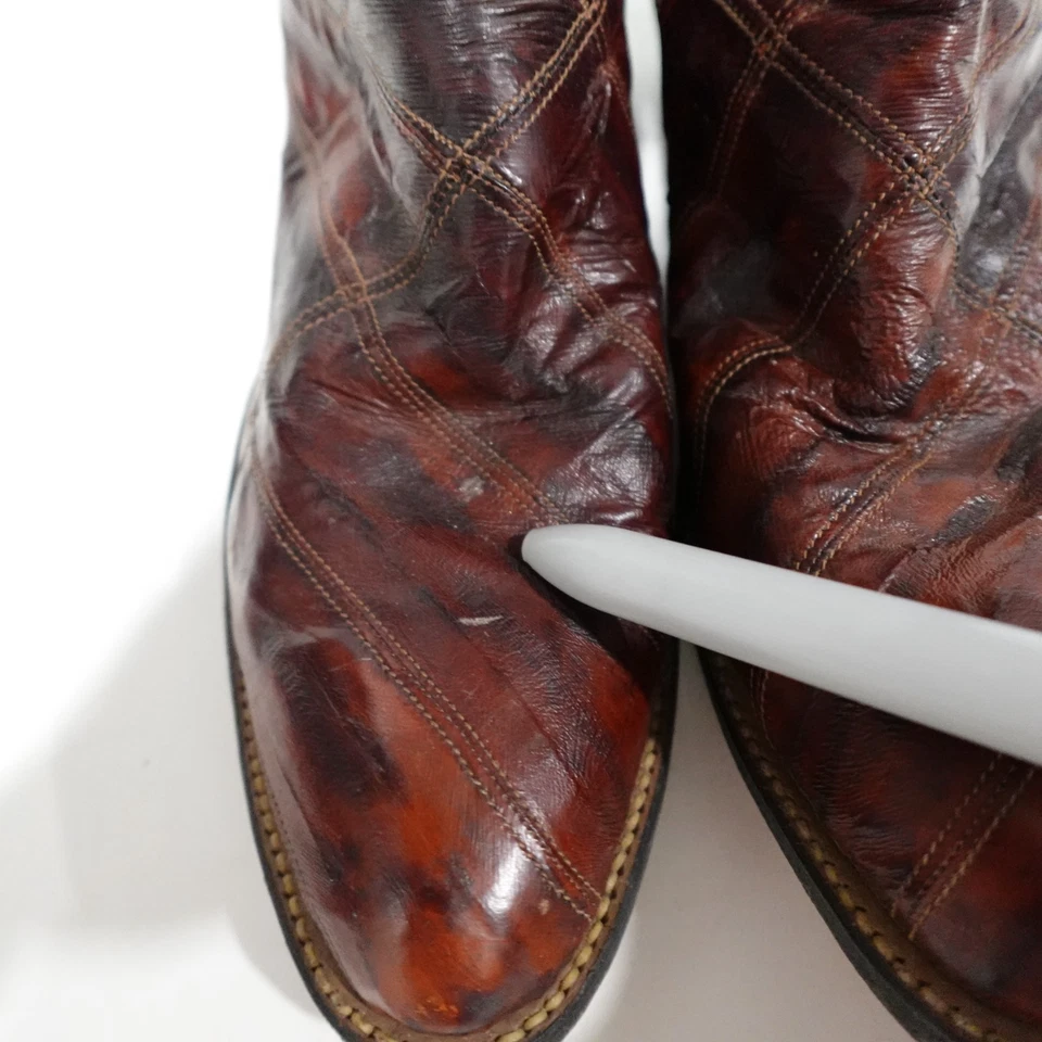 Botas Tony Lama Talla 6A Western Anguila Cuero Vaquero Marrón 8111 Punta de Ala Foto 2 de 4