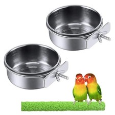 2 Pack Bird Feeding Bowls Cups Parrot Food Water Dishes, Stainless Steel Bird Bo