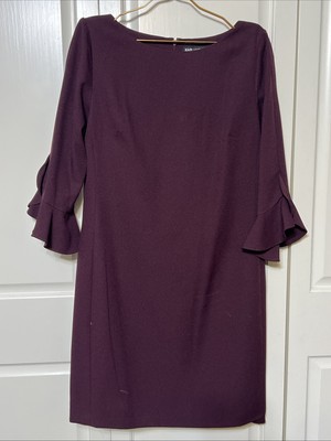 Karl Lagerfeld Paris Women's Dress Sz 12 Tulip Sleeve Crepe Slit Burgundy Maroon