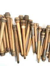 Wood Spools, bobbin, Quills 7" SILVER SLEEVE and 8.75", Primitive lot of 30
