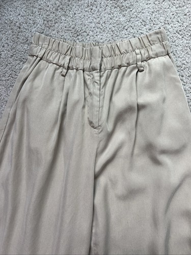 VETTA Wide Leg High Elastic Waist Khaki Tencel Pleaded Pants Women S Pockets - Picture 2 of 9