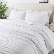 White Queen Size Quilt Bedding Sets with Pillow Shams, Full Lightweight Soft Bed