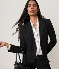 NEW ANN TAYLOR BLACK NOTCHED ONE BUTTON SEASONLESS STRETCH BLAZER JACKET SZ 2