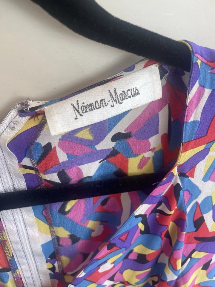 Vestido Vintage Fendi 365 Nieman Marcus Estampado Vibrante Seda Talla 46 WOW Colorido Foto 2 de 4