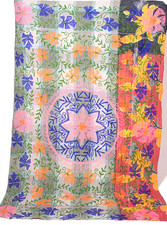 Indian Suzani Hand Embroidery Cotton Throw Handmade Boho Bedcover Vintage Kantha