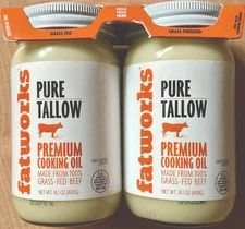 Grass-Fed Beef Pure Tallow Fatworks Premium Cooking Oil 14.1 Oz Jar 2 Pack