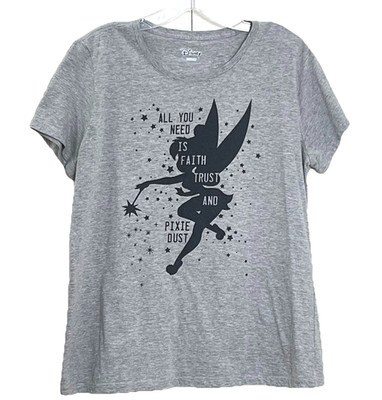 Disney Peter Pan Women's Tinker Bell T-Shirt L Gray Faith Trust Pixie Dust Magic