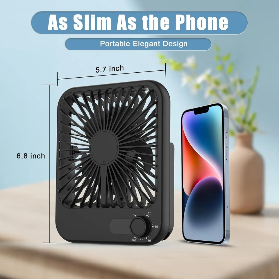 Ventilador portátil 100 velocidades, silencioso, recargable, inclinable 180° Foto 3 de 4
