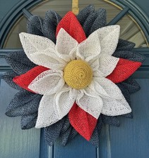 Patriotic Flower Wreath BURLAP Deco Mesh Brand New Handmade
