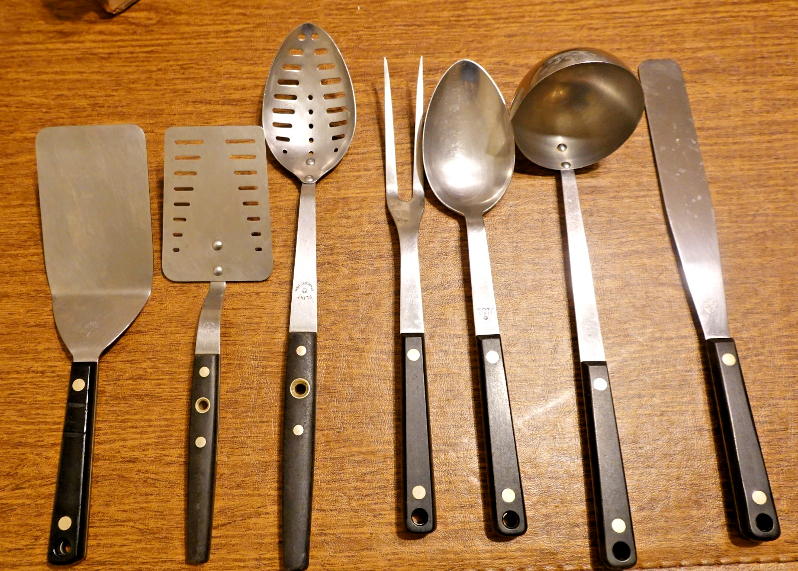 7 FLINT Kitchen Utensils Spatulas Spoons Fork Ladle Vintage 1960s