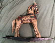 VTG Folk Art Wooden Rocking Horse Hand Decorated Carved Painted Figure Equine