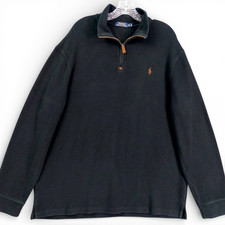 Polo Ralph Lauren Men  s XL Black 1/4 Zip Pullover Cotton Sweater Classic Logo