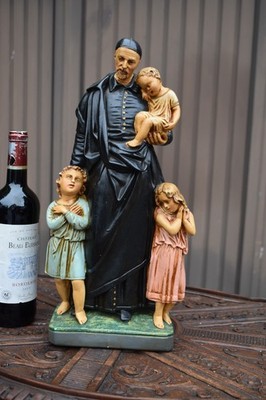 Antique Belgian chalk Saint vincentius children statue religious