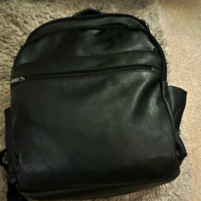 Men's Black Bugatti Backpack Zip Closure Solid Adjustable Strap Outer Pockets