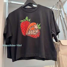 NWT Coach Strawberry Cropped T Shirt In Organic Cotton Black