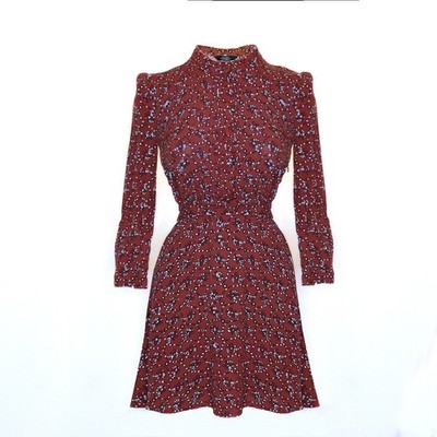 Paris Atelier Long Sleeve Button Front Rusty Red Retro 40's Academia Dress Sz 00