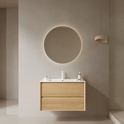 BRON 30"Bathroom Vanity w/Sink,Wall-Mounted Floating Plywood Bathroom Storage Ca