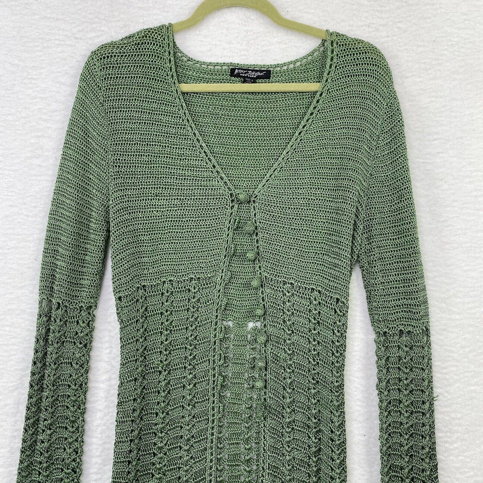 Betsey Johnson 1990s Moss Green Crochet Duster si… - image 5