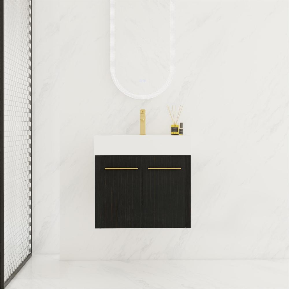 24 Inch Wall-Mounted Bathroom Vanity with Sink, Thick Edged Resin Basin,Package