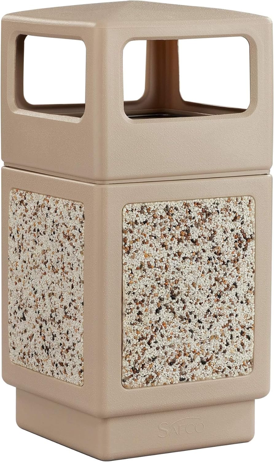 Products Canmeleon Outdoor-Indoor Aggregate Panel Trash, Garbage Can 9472TN, Tan