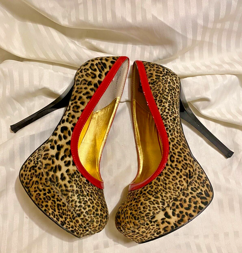Baby Phat Cheetah Platform Stiletto Heels w/red trim - Picture 3 of 8