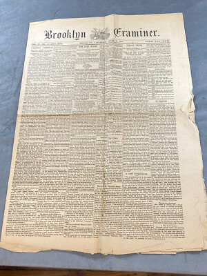 1886 Brooklyn Examiner Newspaper 22'' x 15 1/2'', Many NYC Ads & Articles