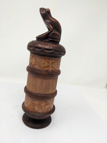 Indonesian / Balinese Handcrafted Wooden Carved Frog Toad Lombok Container Box - Picture 12 of 13