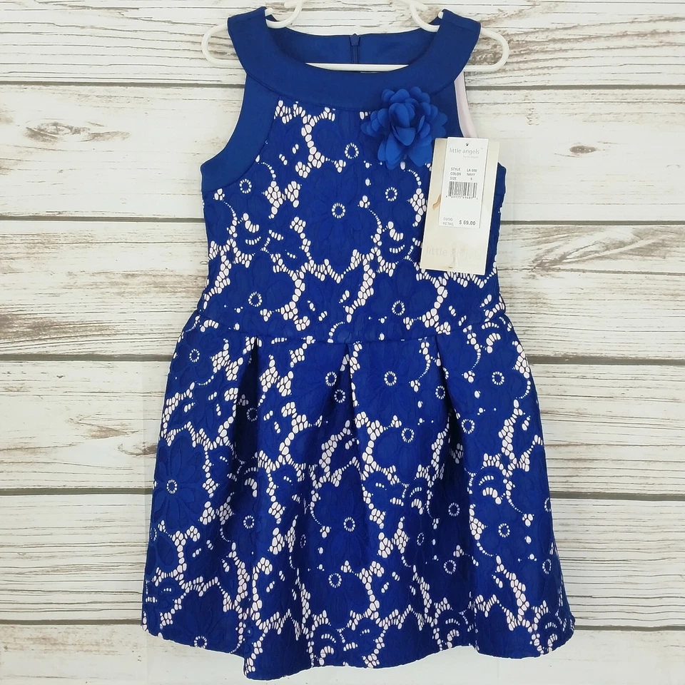Vestido Little Angels by Us Angels Niñas 6 Azul Marino Encaje Superpuesto Rosa Sin Mangas Foto 3 de 4