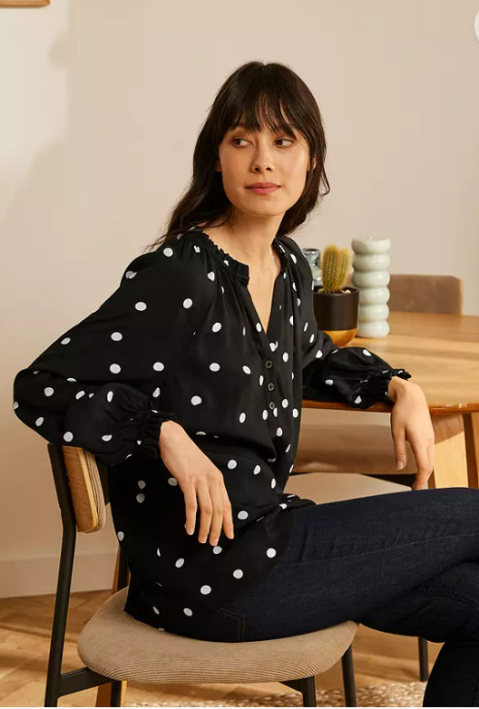 ANYDAY Polka Dot Balloon Sleeve Blouse, Black/White John Lewis RRP £28.00 CA643 image 10