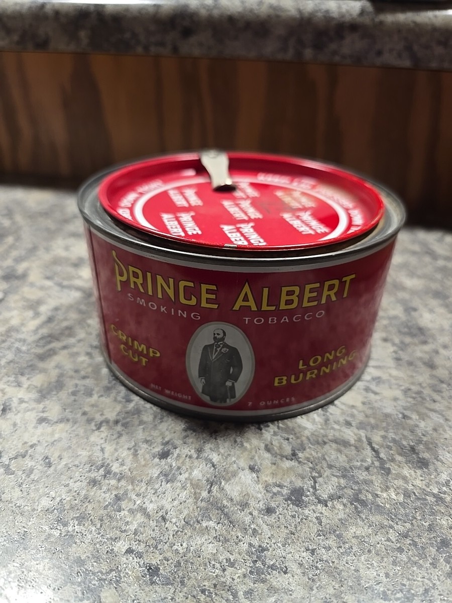 prince albert tobacco in a can Vintage Prince Albert Smoking Tobacco Round 7 oz Tin Can with Opener ~ EMPTY