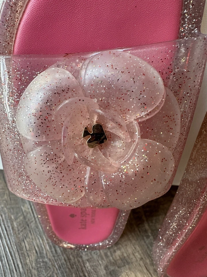 Sandalias Kate Spade NY Rosa y Dorado Brillo Salpicaduras Flor Jalea Talla 8 Foto 3 de 4
