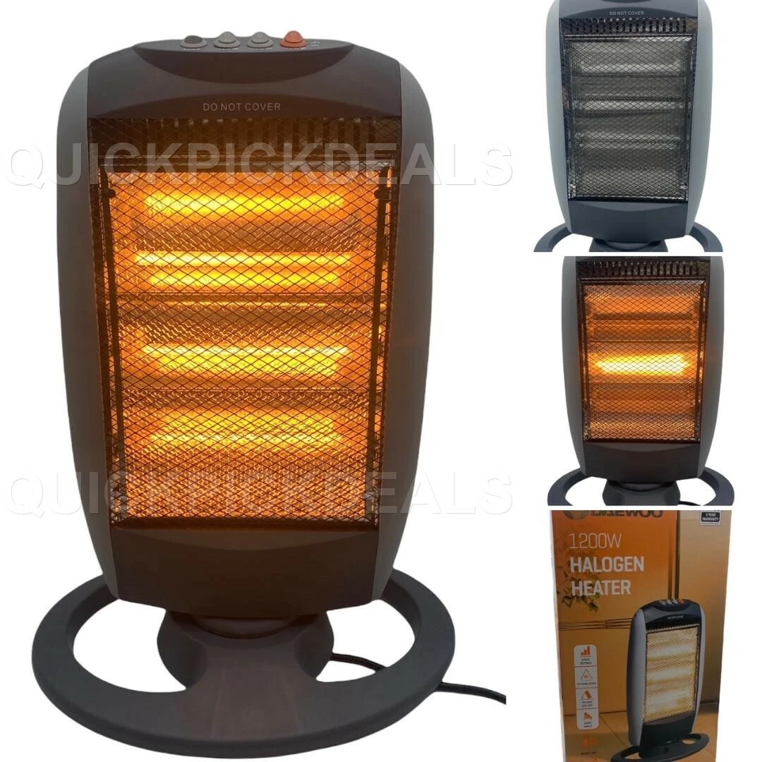 DAEWOO 1200W Portable Oscillating Halogen Heater Home Office Electric 3  Settings 5024996809749 | eBay