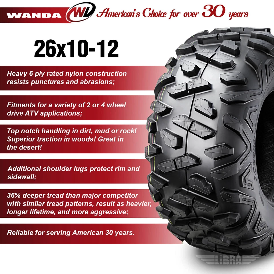 (2) 26x10-12 26x10x12 2016 Can-Am Outlander 570/850/1000R ATV Rear Tire Set 6PR - Image 2 of 4