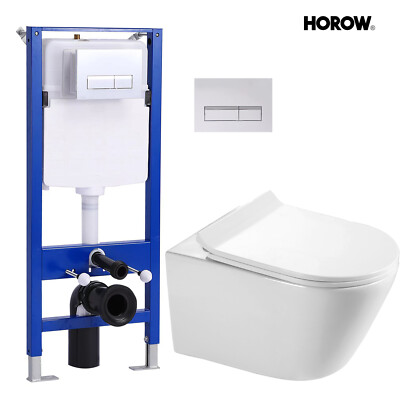 HOROW Vorwandelement Komplettset Hänge Wand-WC Spülrandlos Softclosedeckel