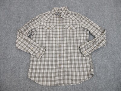 Eddie Bauer Shirt Mens Large Green Gray Plaid Button Up Snap Outdoors Casual
