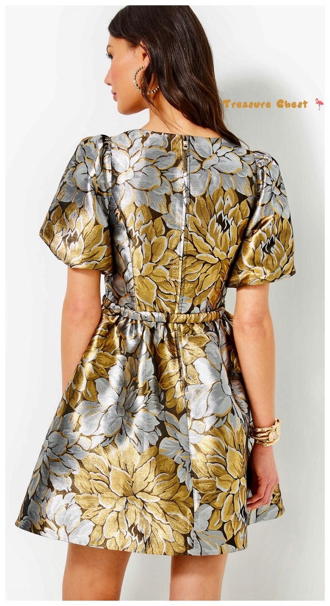 lilly pulitzer franci dress gold Noelle Sequin Short Sleeve Midi Dress in Gold