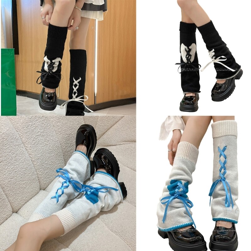 2 Paires De Jambières Femmes (noir Et Blanc) - Style Y2K Et Lolita - Ornées De Nœuds Et Dentelle - Pour Tenues D'hiver Chics Et Chaudes - 4