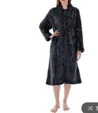  NWT PAVILIA Winter Sale Women  s Black Plush Robe Sherpa Zipper Robe - L/XL