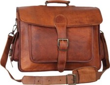 Leather Vintage Bag Genuine Men's Laptop Messenger Satchel Briefcase Brown 15''