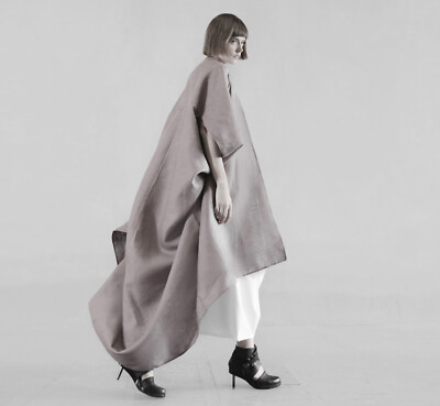 Lagenlook Linen Kimono Cardigan Asymmetrical Poncho Cape Loose Linen Wrap Dress