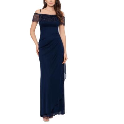 New $149 X by Xscape  Women's Long Short Sleeve Off the Shoulder Dress A3185