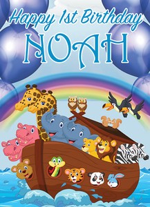Large Noahs Ark Birthday Poster Banner Personalised Print Any Name