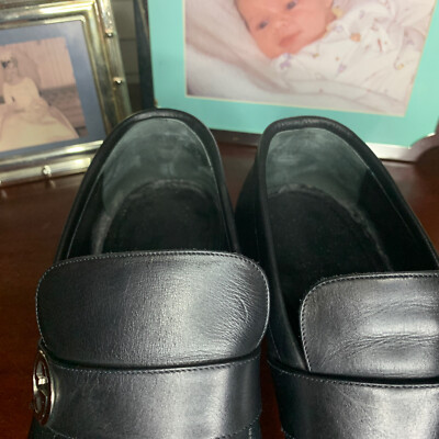 GUCCI Men\'s Black Double GG Logo Leather dress‎ loafers Italy 40 / US 7E w/ COA Men main image 4