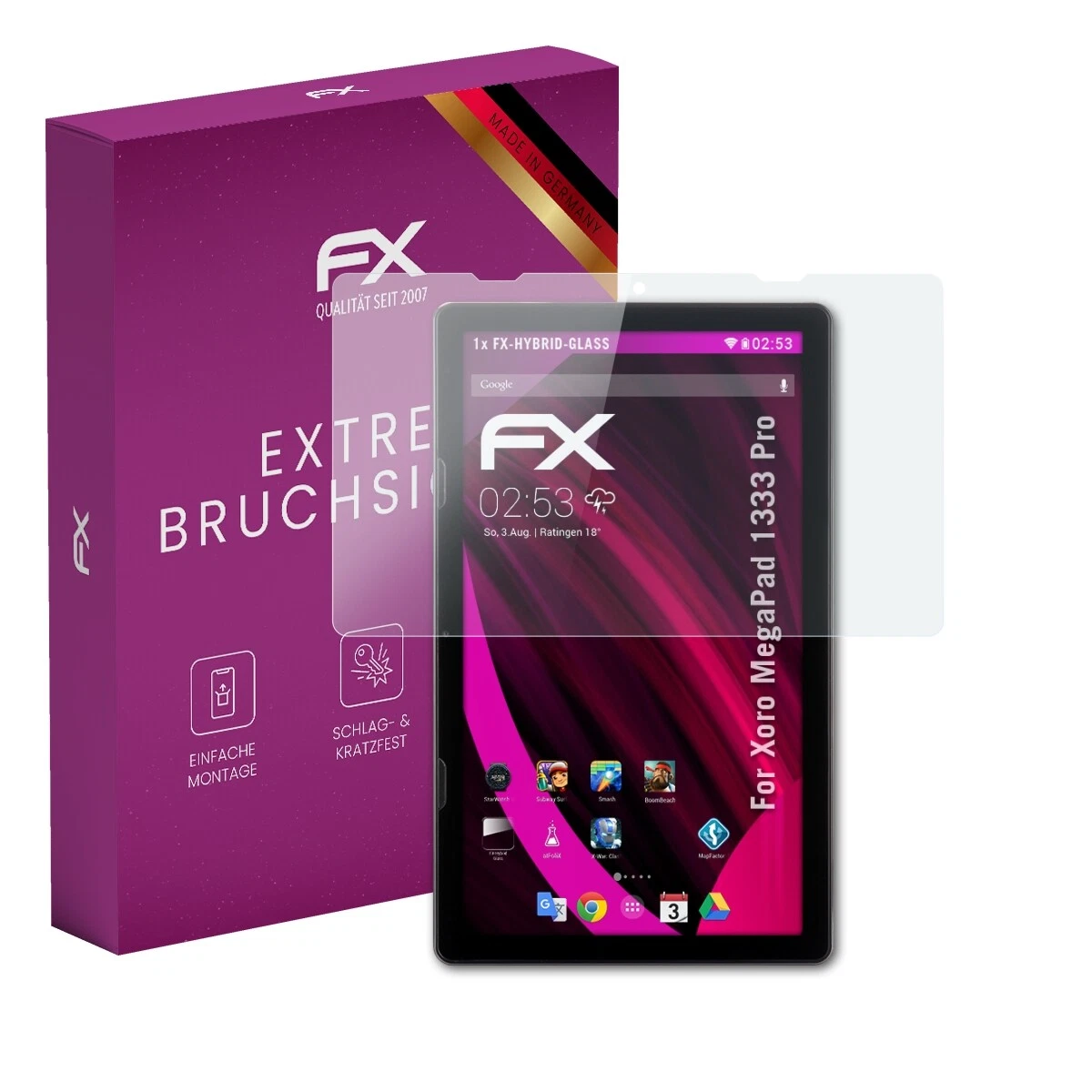 AtFoliX glass film for Xoro MegaPad 1333 Pro screen protector 9H protective armor